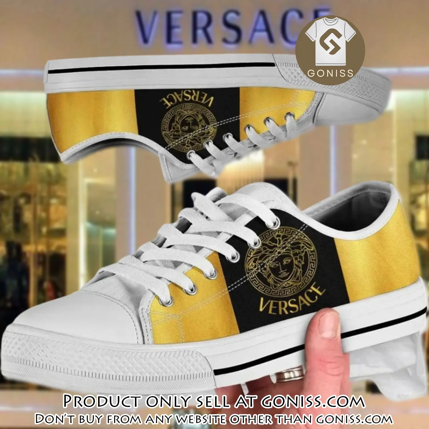 Versace medusa black yellow low top canvas shoes luxury brand gifts for men women gn0120194
